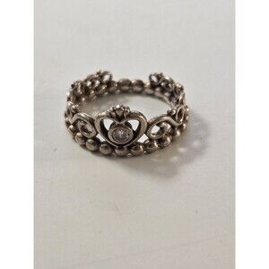 Pandora ALE Signed Sterling Silver Heart Tiara Crown Band Ring Sz 4.5